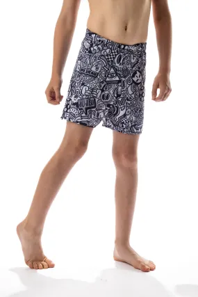 Youth Wotto Doodle Art Wear Grappling Board Shorts