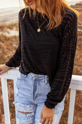 Zebra Print Dropped Shoulder Long Sleeve Top